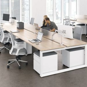 Escritorios modulares con cajonera de melamina